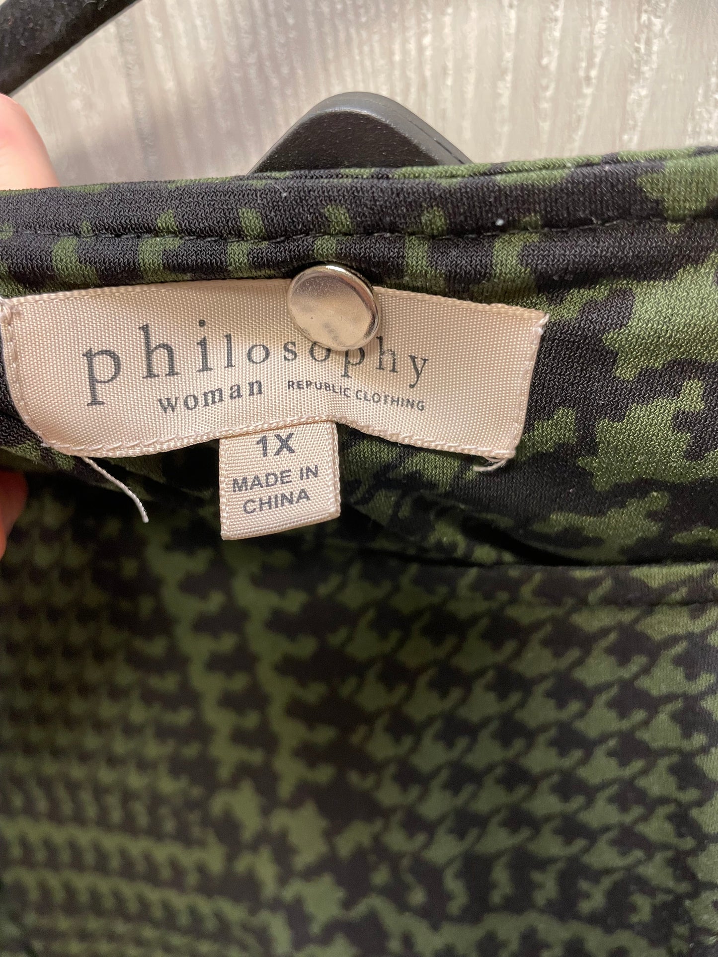 Blouse Long Sleeve By Philosophy In Black & Green, Size: 1x