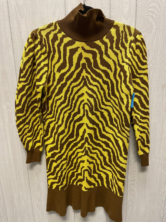 Dress Sweater By RIVIR In Brown & Yellow, Size: M