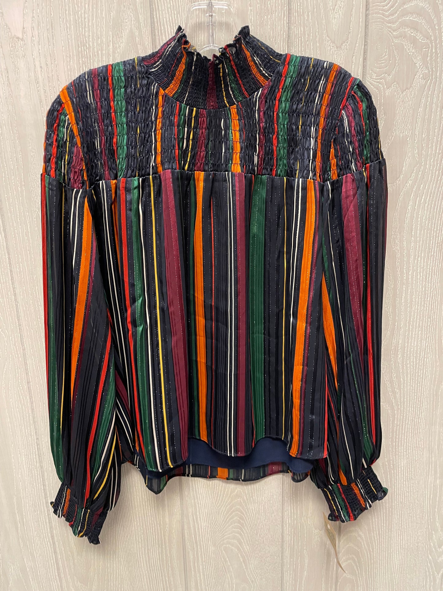 Blouse Long Sleeve By Karlie In Striped Pattern, Size: L