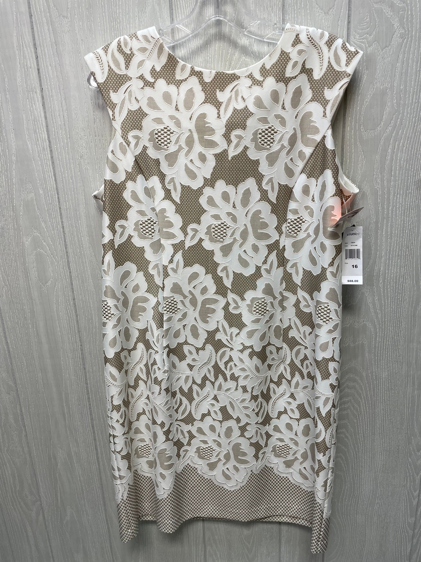 Dress Work By Sandra Darren In Tan & White, Size: Xl