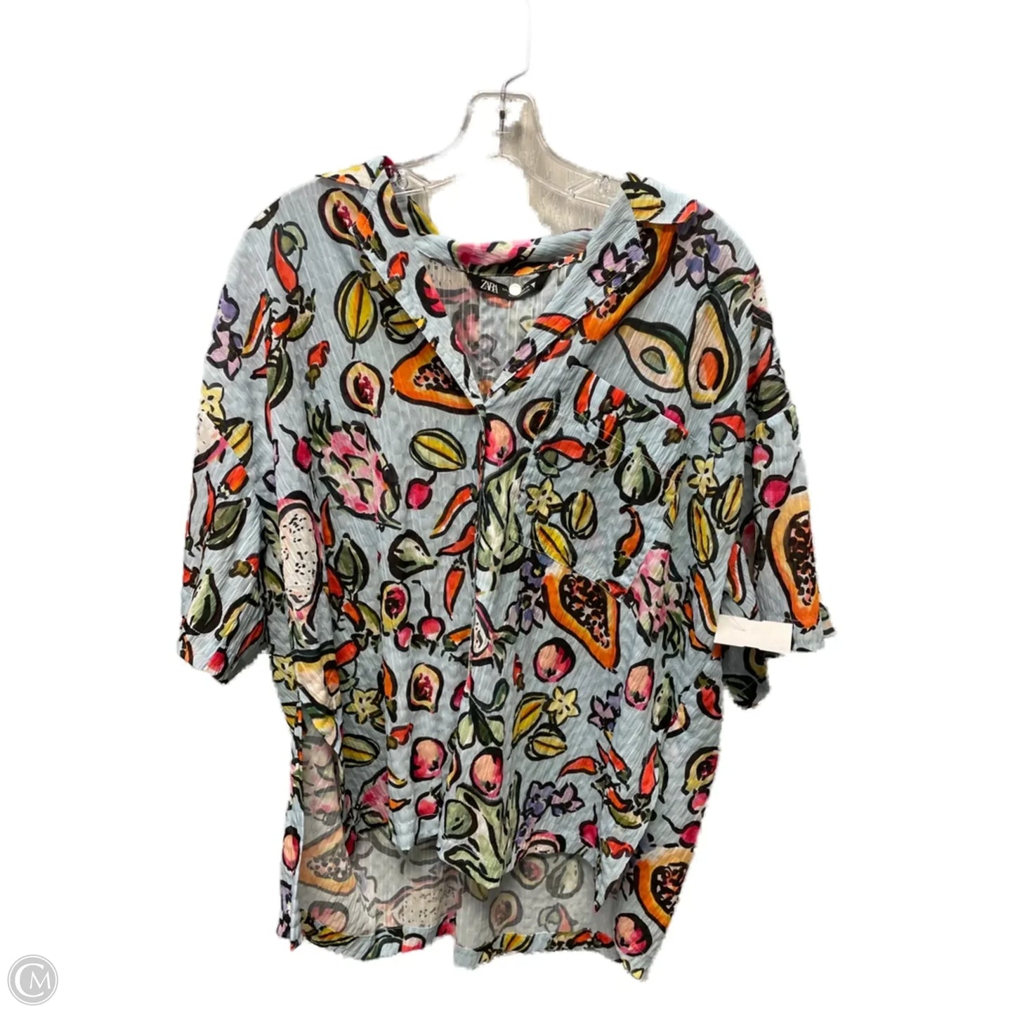 Blouse Short Sleeve By Zara In Multi-colored, Size: Xs
