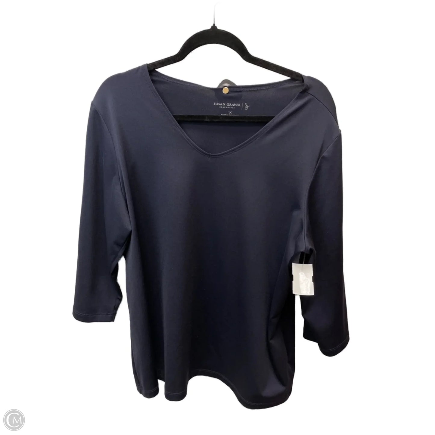 Top Short Sleeve Basic By Susan Graver In Navy, Size: 1x