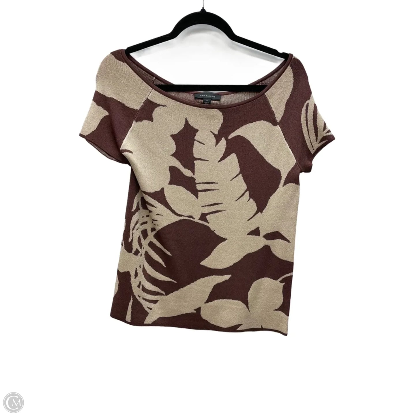 Sweater Short Sleeve By Ann Taylor In Brown & Tan, Size: M
