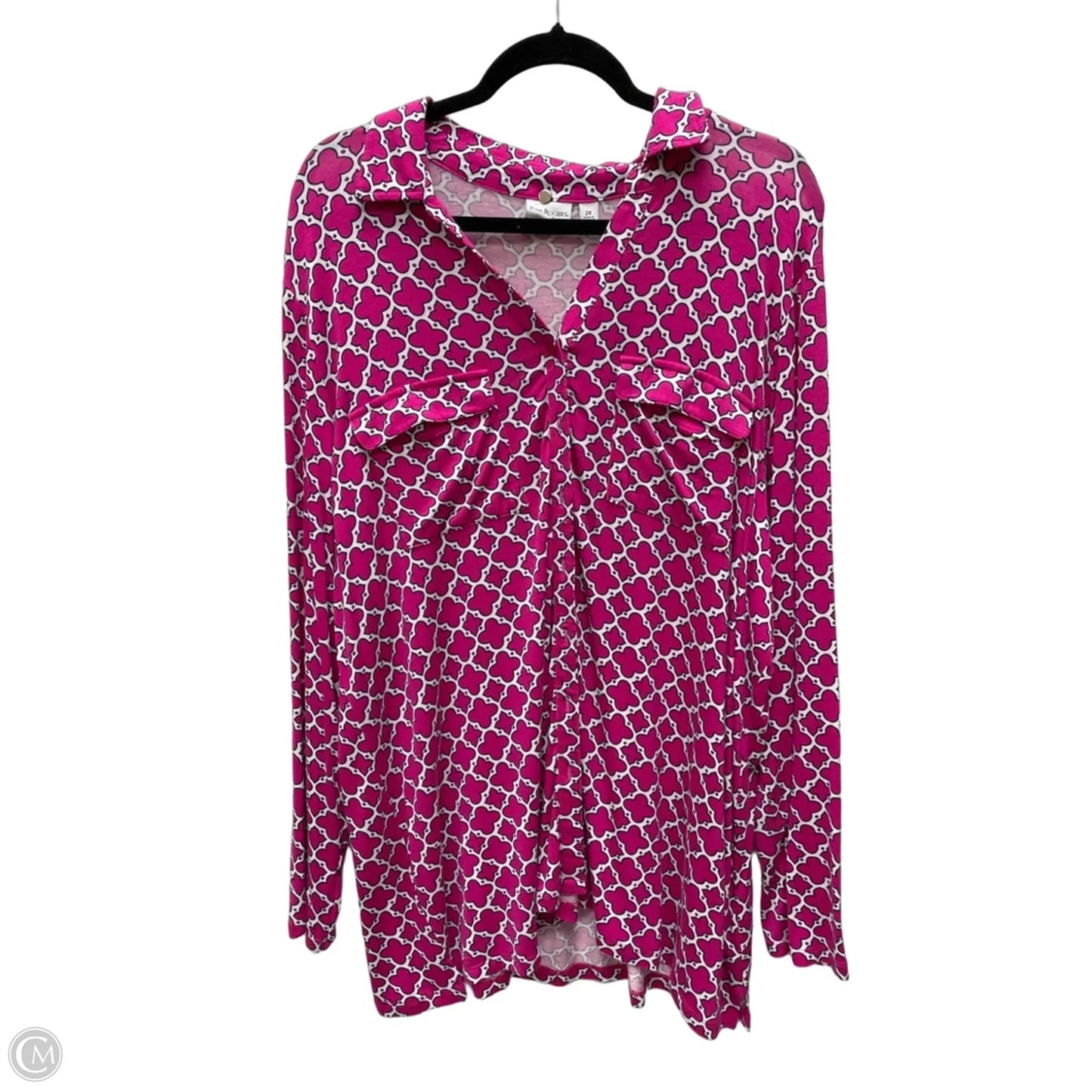 Top Long Sleeve By Kim Rogers In Geometric Pattern, Size: 2x