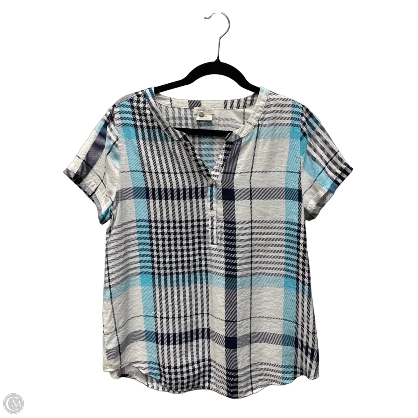 Top Short Sleeve By Van Heusen In Blue & Cream, Size: S