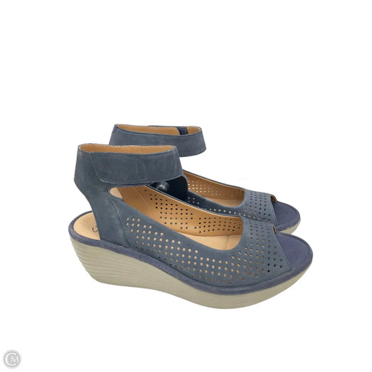 Sandals Heels Wedge By Clarks In Navy, Size: 8.5