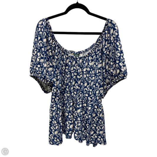 Top Short Sleeve By Terra & Sky In Blue & Cream, Size: 3x