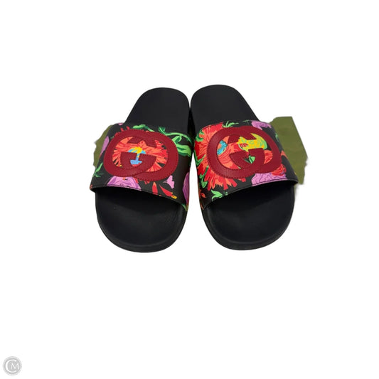 Sandals Luxury Designer By Gucci In Floral Print, Size: 9.5