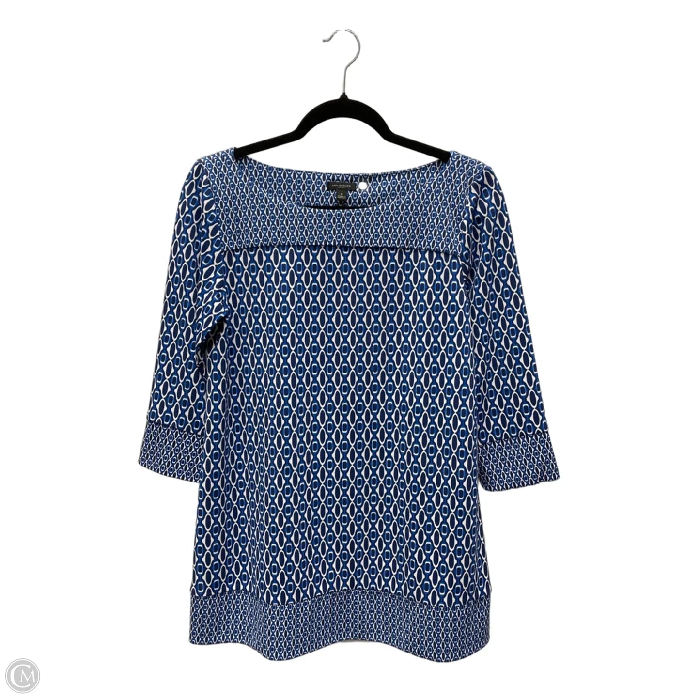 Tunic 3/4 Sleeve By Ann Taylor In Blue & White, Size: S