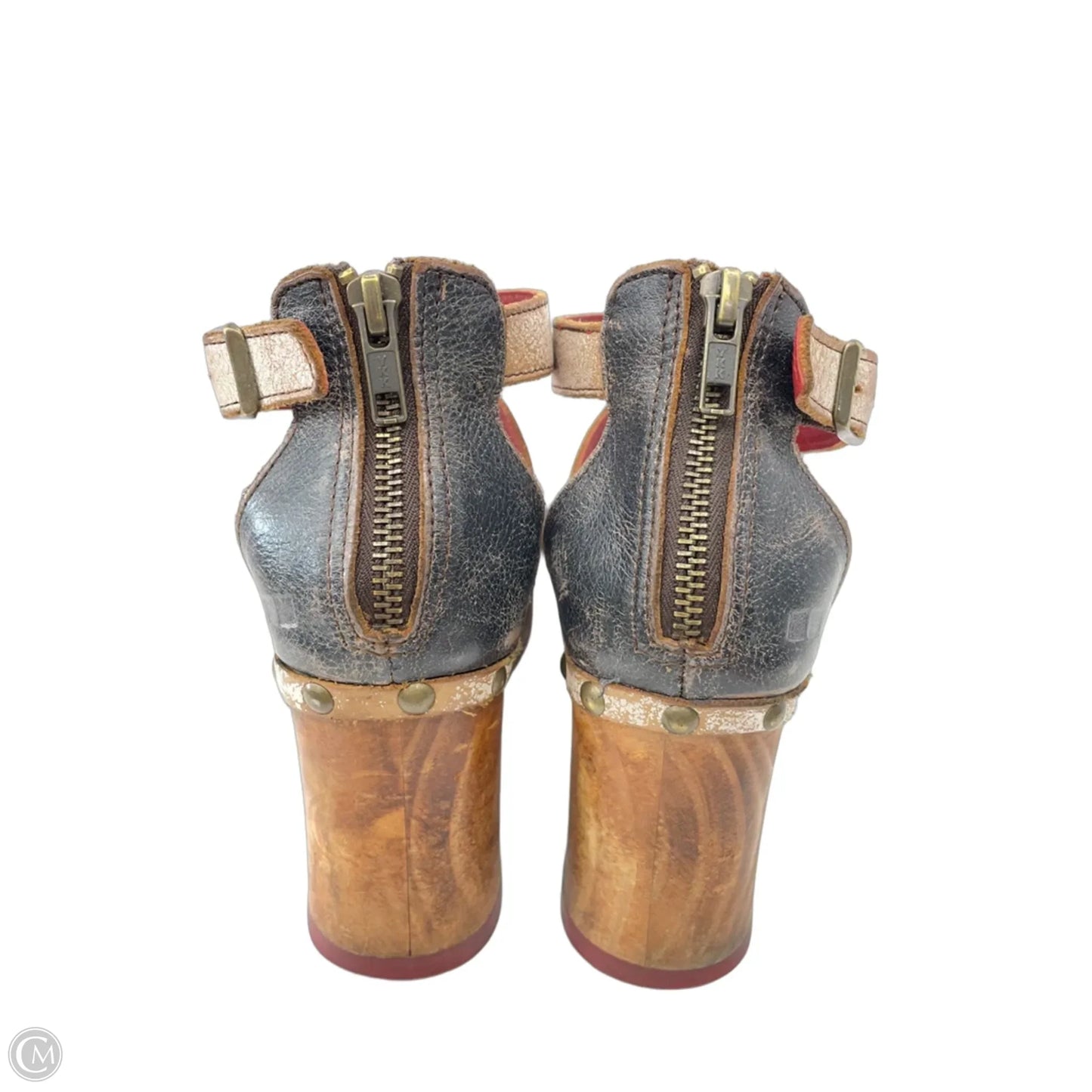 Sandals Heels Block By Bed Stu In Black & Tan, Size: 6