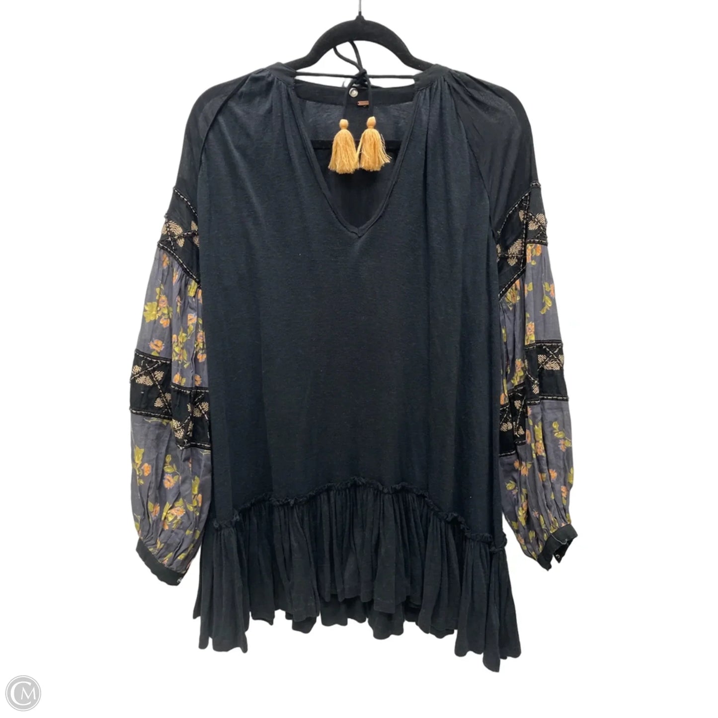 Tunic Long Sleeve By Free People In Black & Tan, Size: M