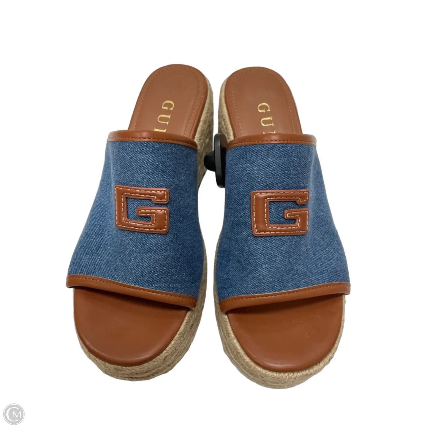 Sandals Heels Wedge By Guess In Blue Denim, Size: 9