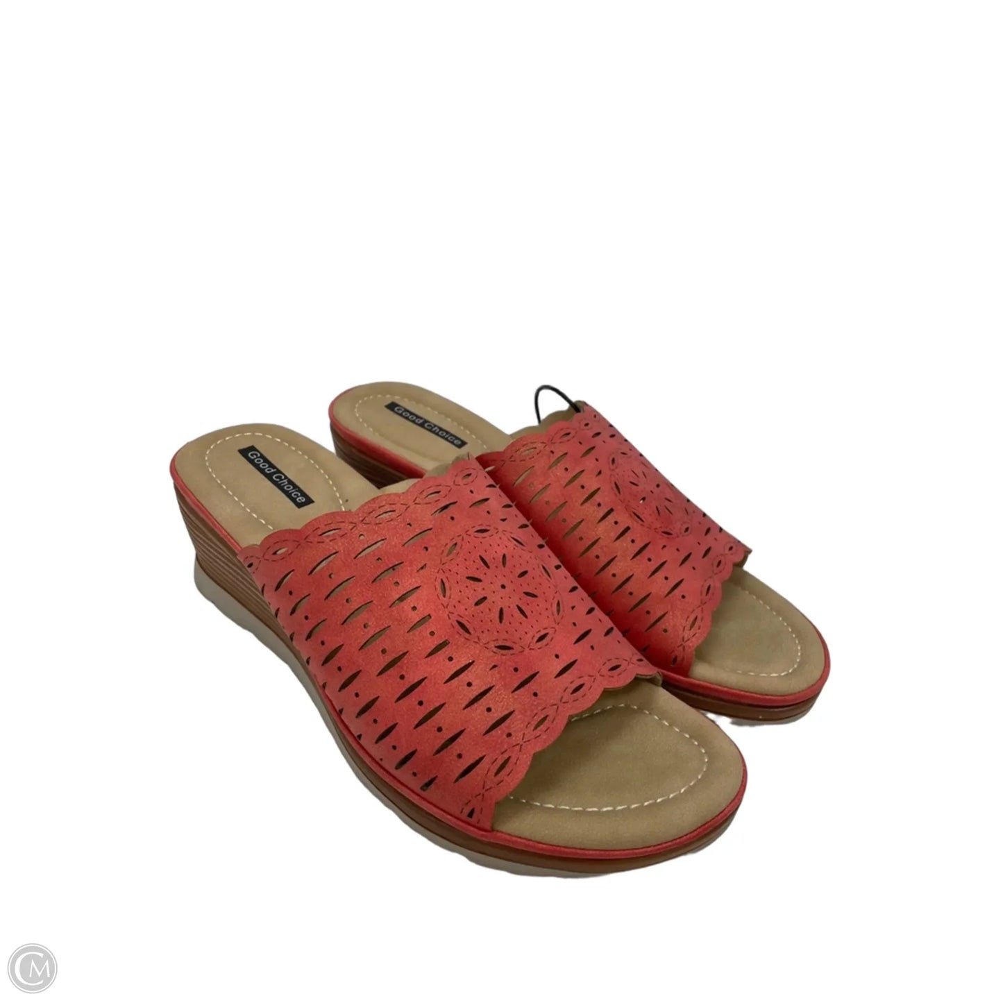 Sandals Heels Wedge By GOOD CHOICE  In Coral, Size: 8.5
