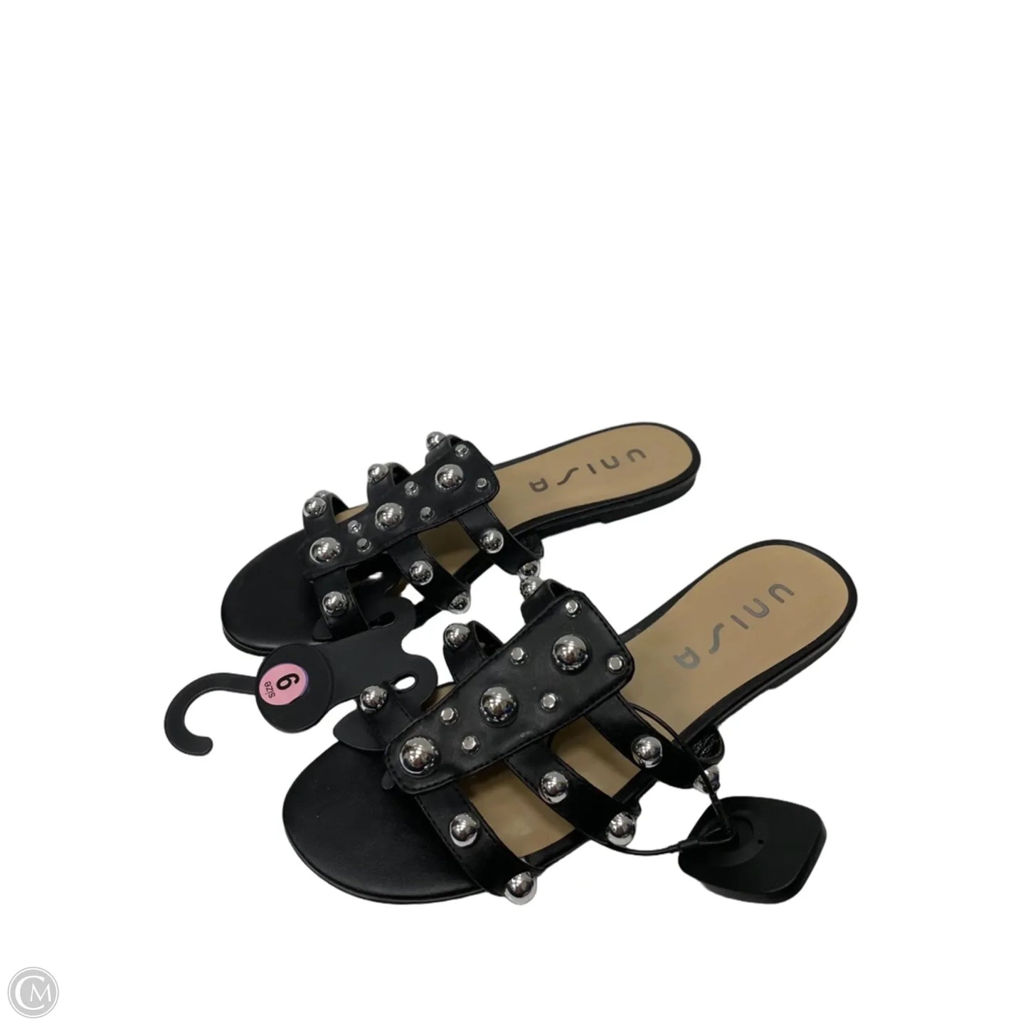 Sandals Flats By Unisa In Black & Silver, Size: 9