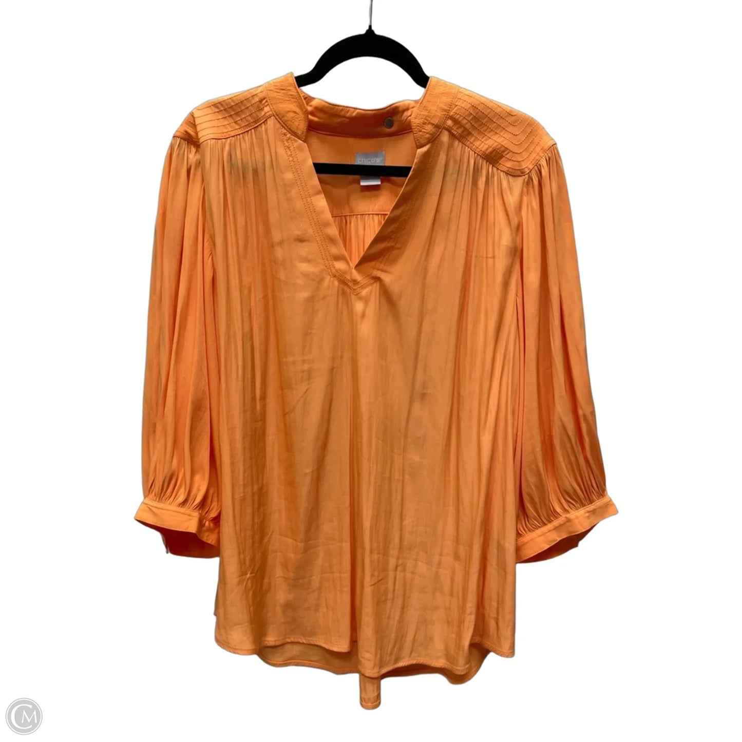 Blouse Short Sleeve By Chicos In Orange, Size: Xl