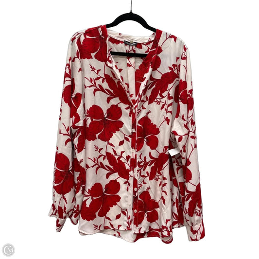 Blouse Long Sleeve By Fashion Nova In Red & White, Size: 2x