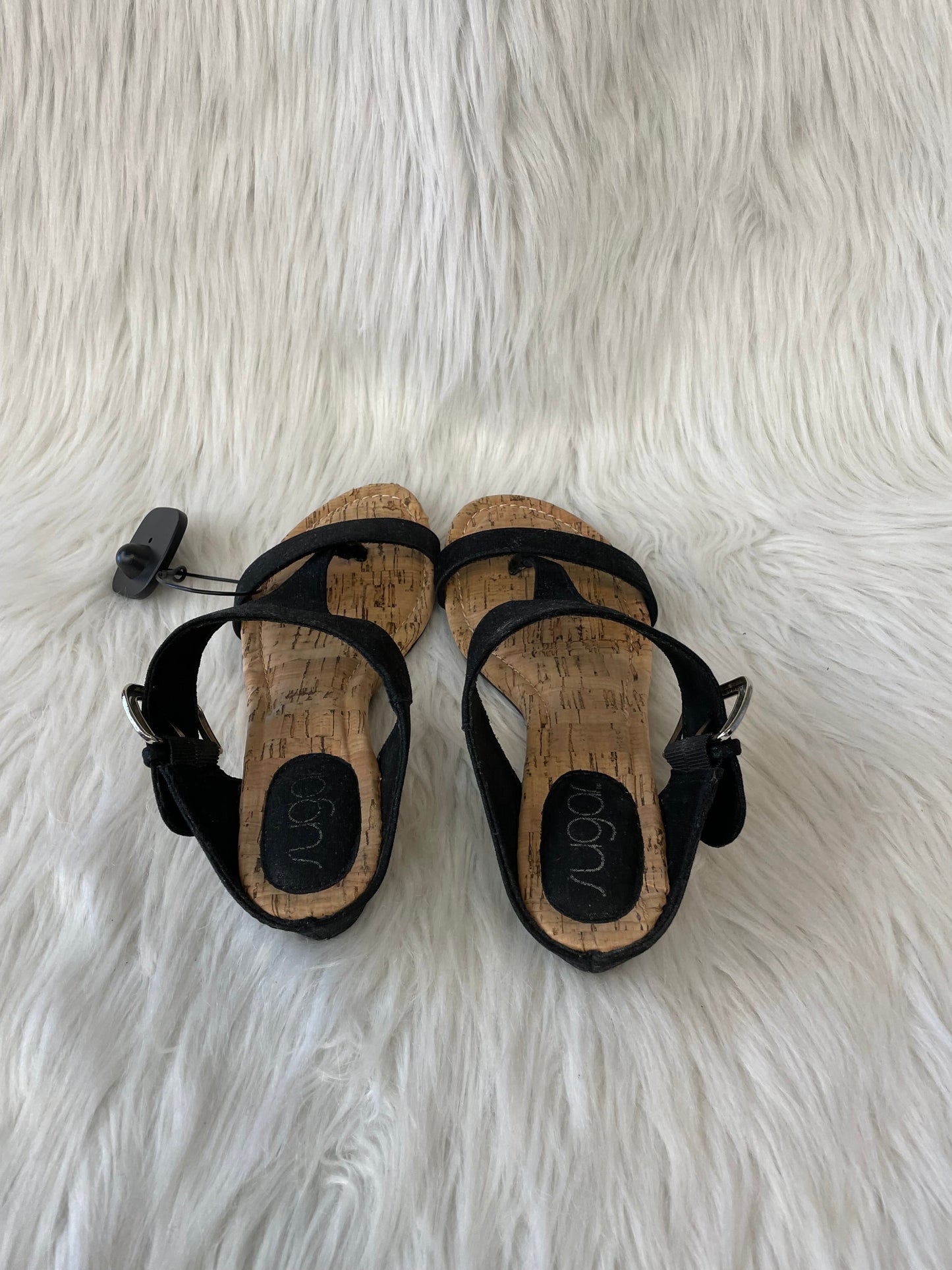 Black & Tan Sandals Heels Wedge Sugar, Size 6