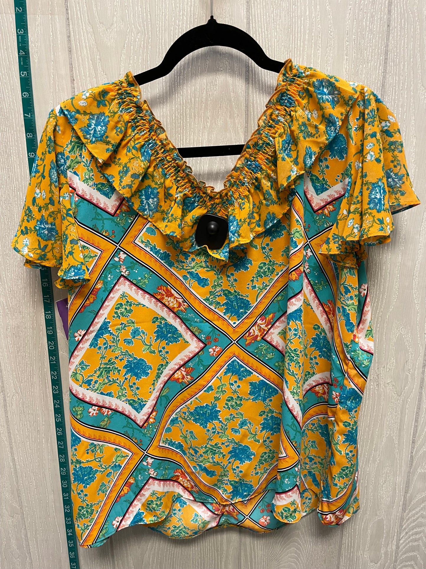 Floral Print Blouse Short Sleeve Cato, Size Xl