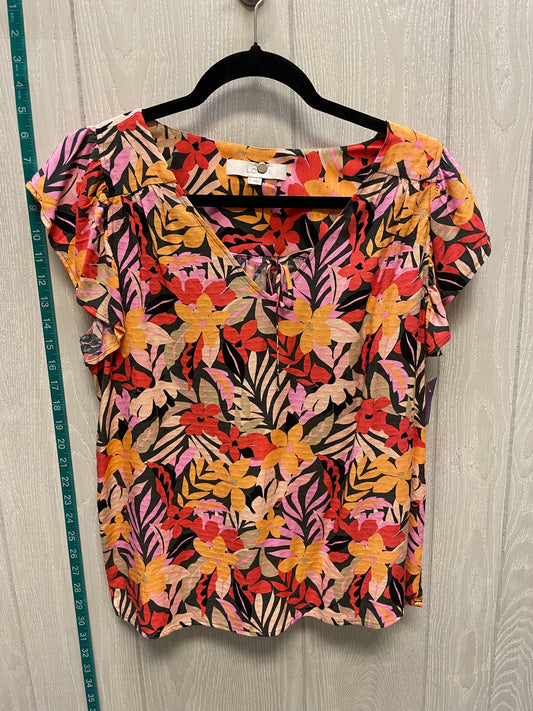 Floral Print Top Short Sleeve Loft, Size S