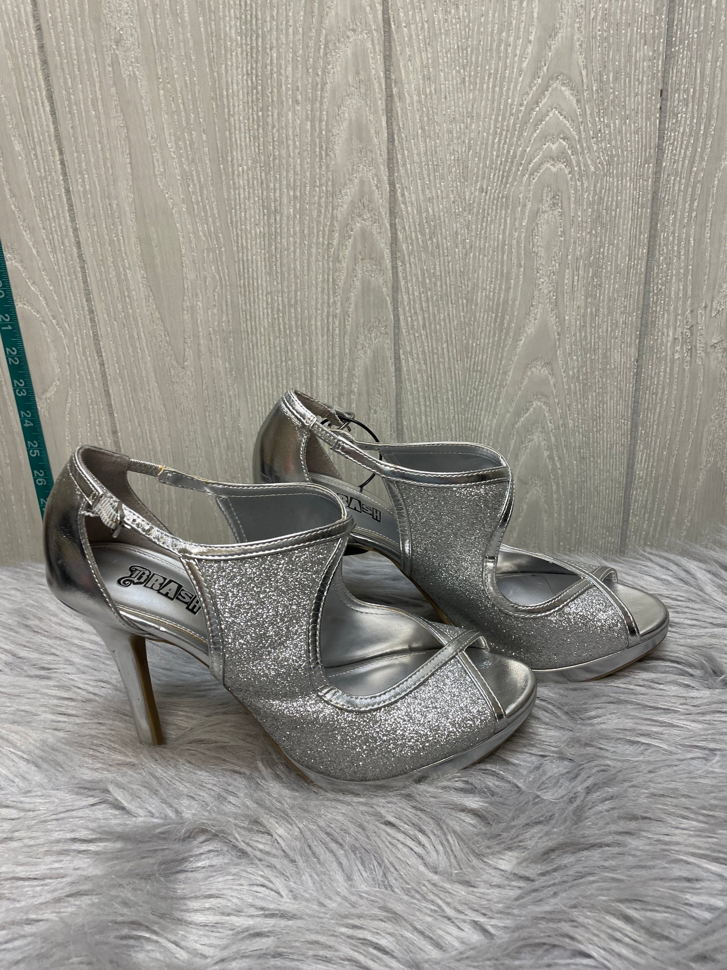 Sandals Heels Stiletto By Brash In Silver, Size: 8