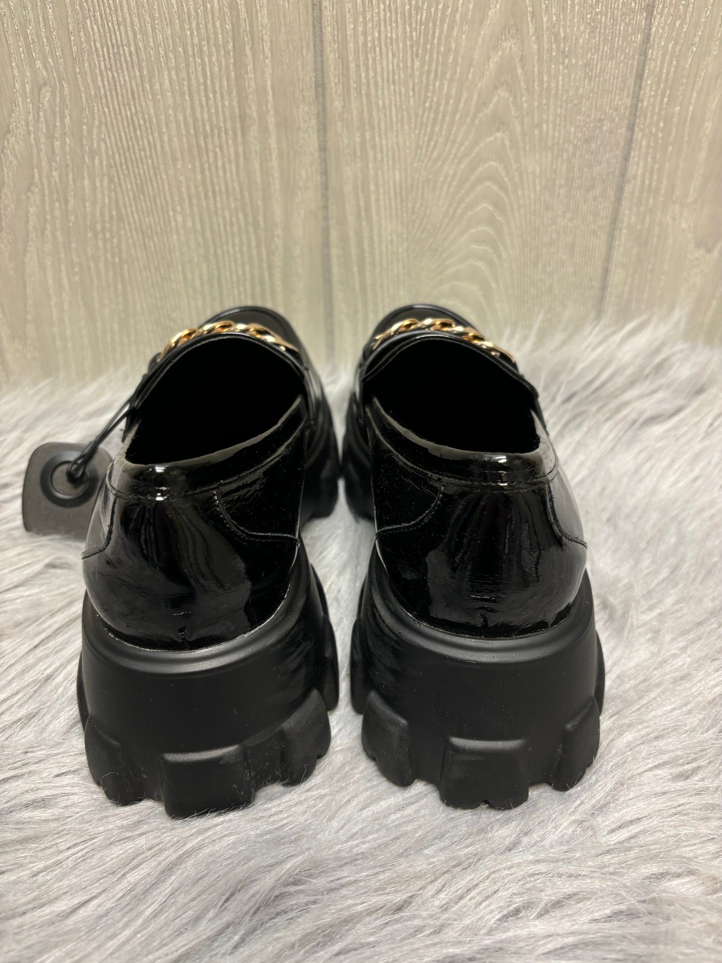 Black & Gold Shoes Heels Platform Bamboo, Size 8