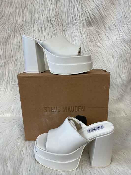 White Sandals Heels Block Steve Madden, Size 10