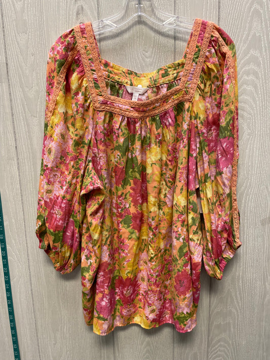 Blouse 3/4 Sleeve By Lc Lauren Conrad In Floral Print, Size: 2x