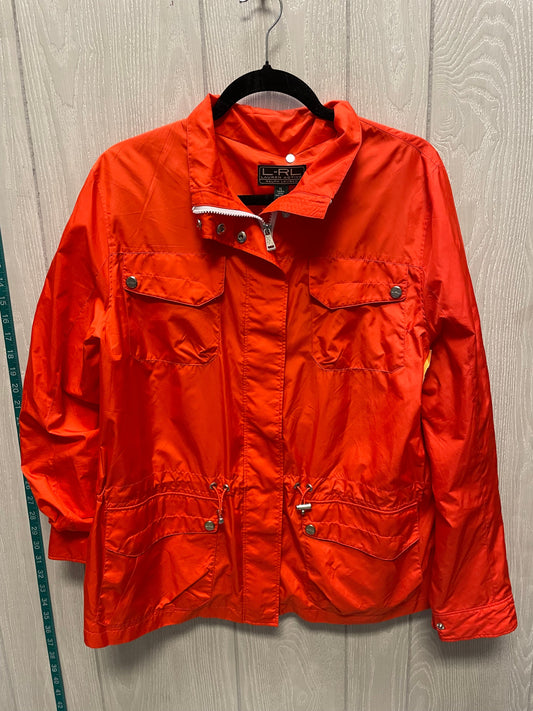 Jacket Windbreaker By Lauren By Ralph Lauren In Orange & White, Size: Xl