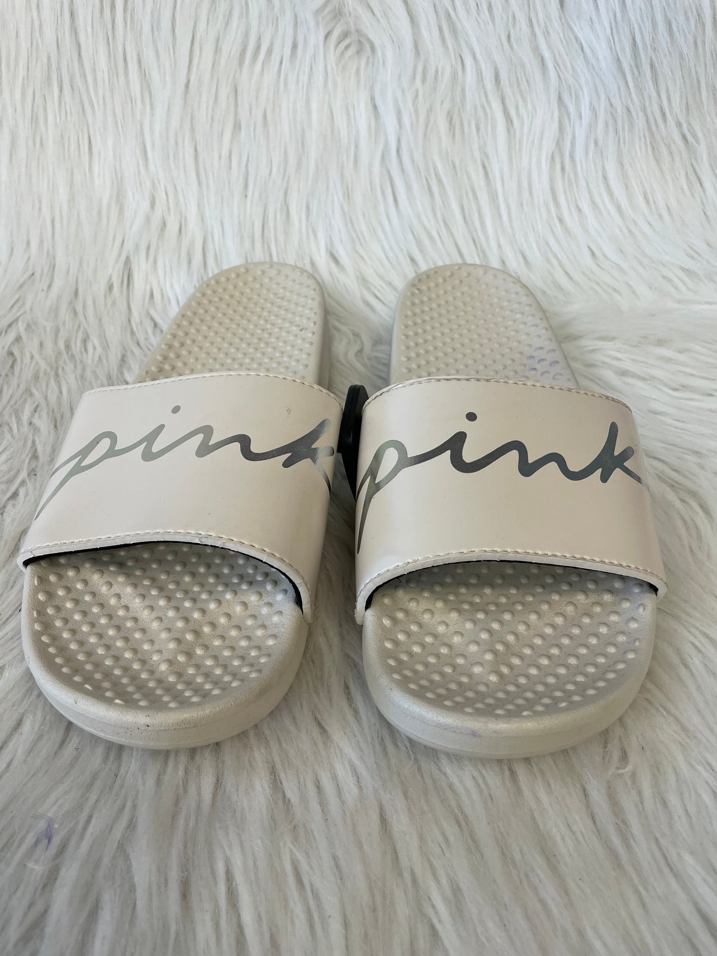 Sandals Flats By Pink In Cream & Silver, Size: 7.5