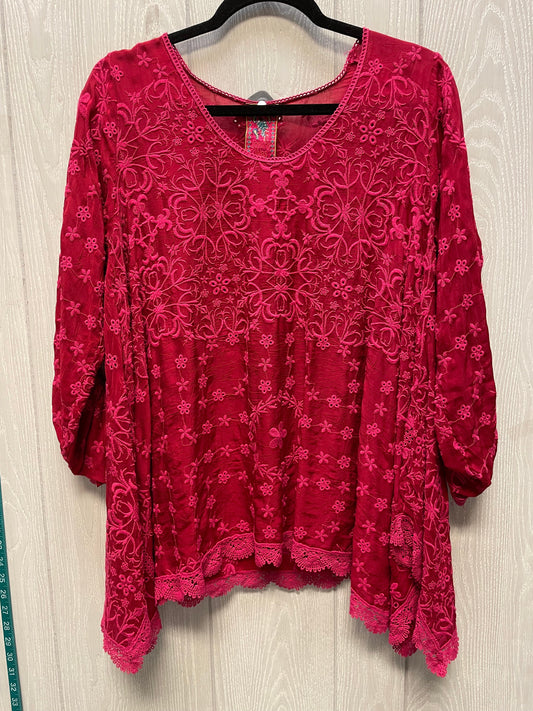 Tunic Long Sleeve By Johnny Was In Pink & Red, Size: Xs