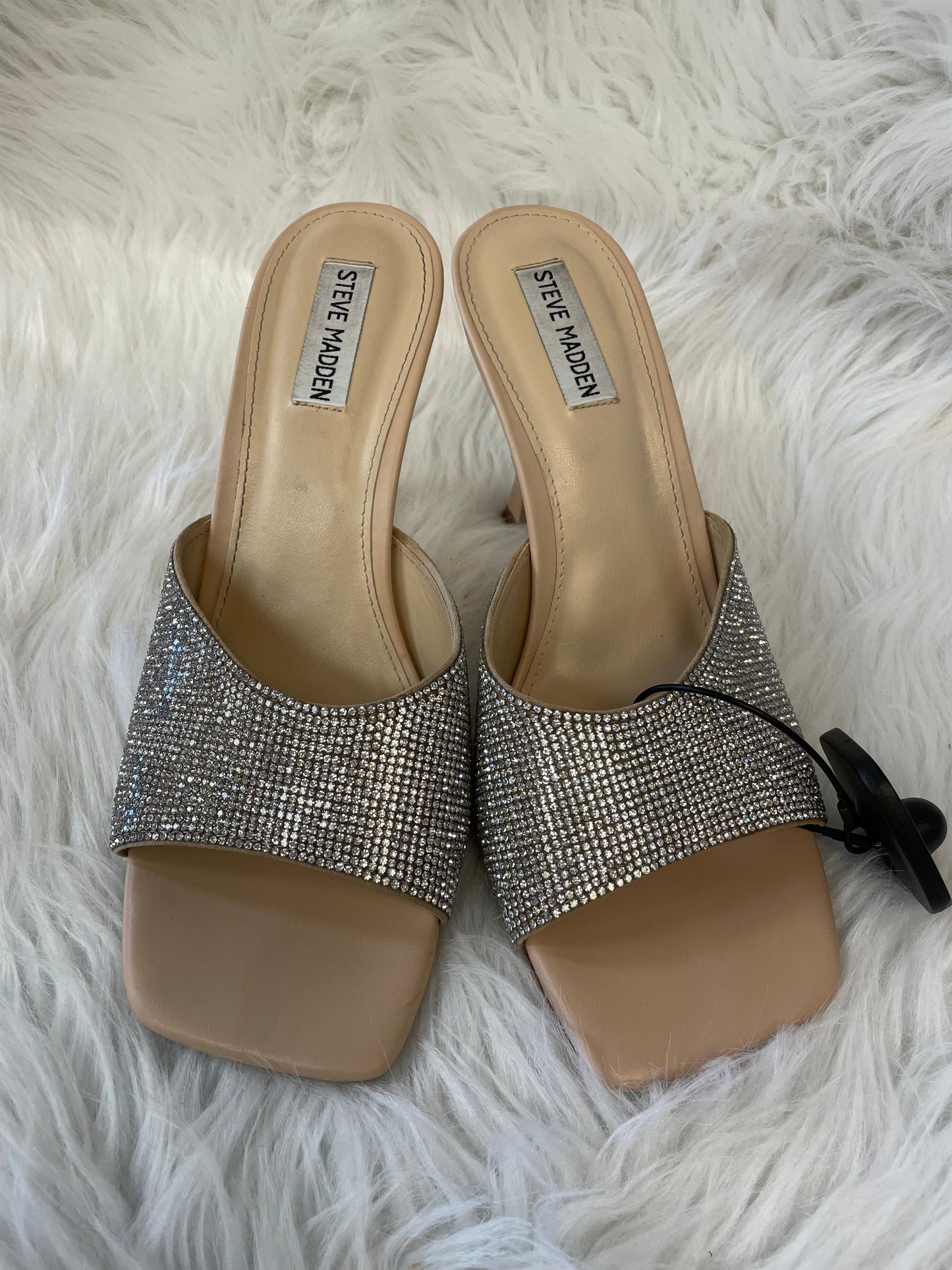 Sandals Heels Stiletto By Steve Madden In Silver & Tan, Size: 10