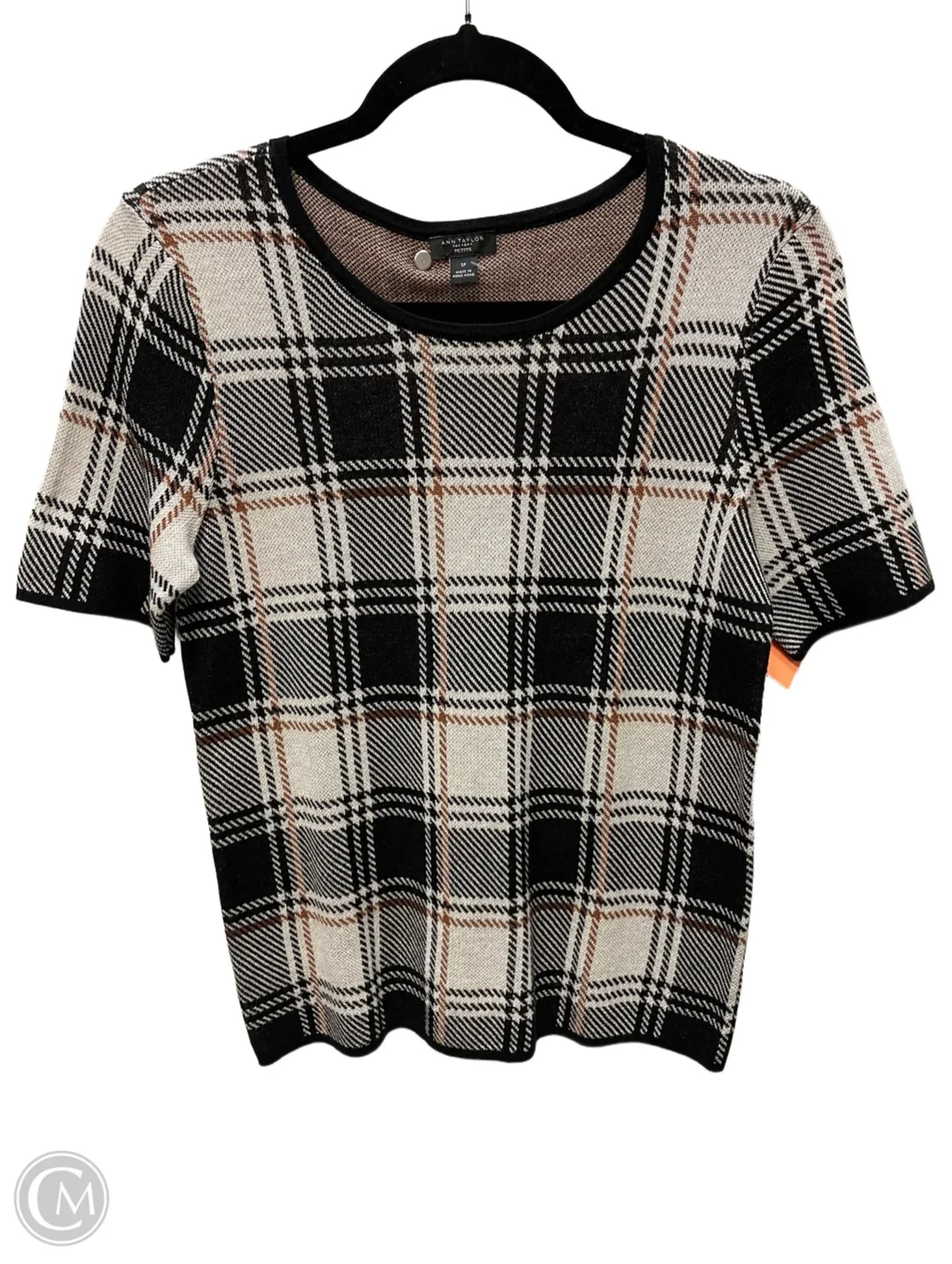 Top Short Sleeve By Ann Taylor In Plaid Pattern, Size: S