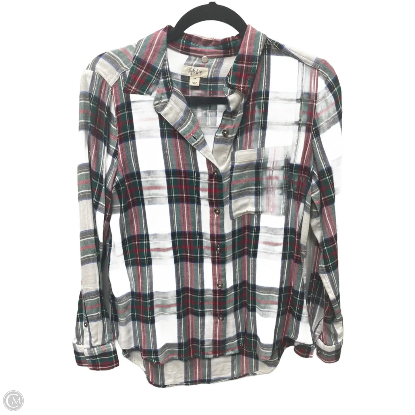 Top Long Sleeve By Style And Company In Plaid Pattern, Size: M