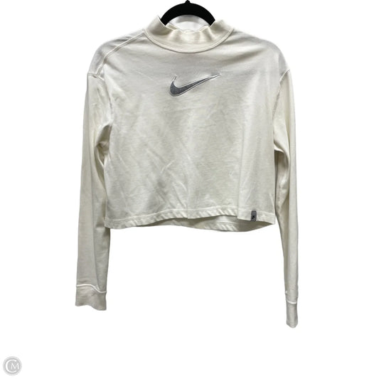 Athletic Top Long Sleeve Collar By Nike In Cream, Size: S