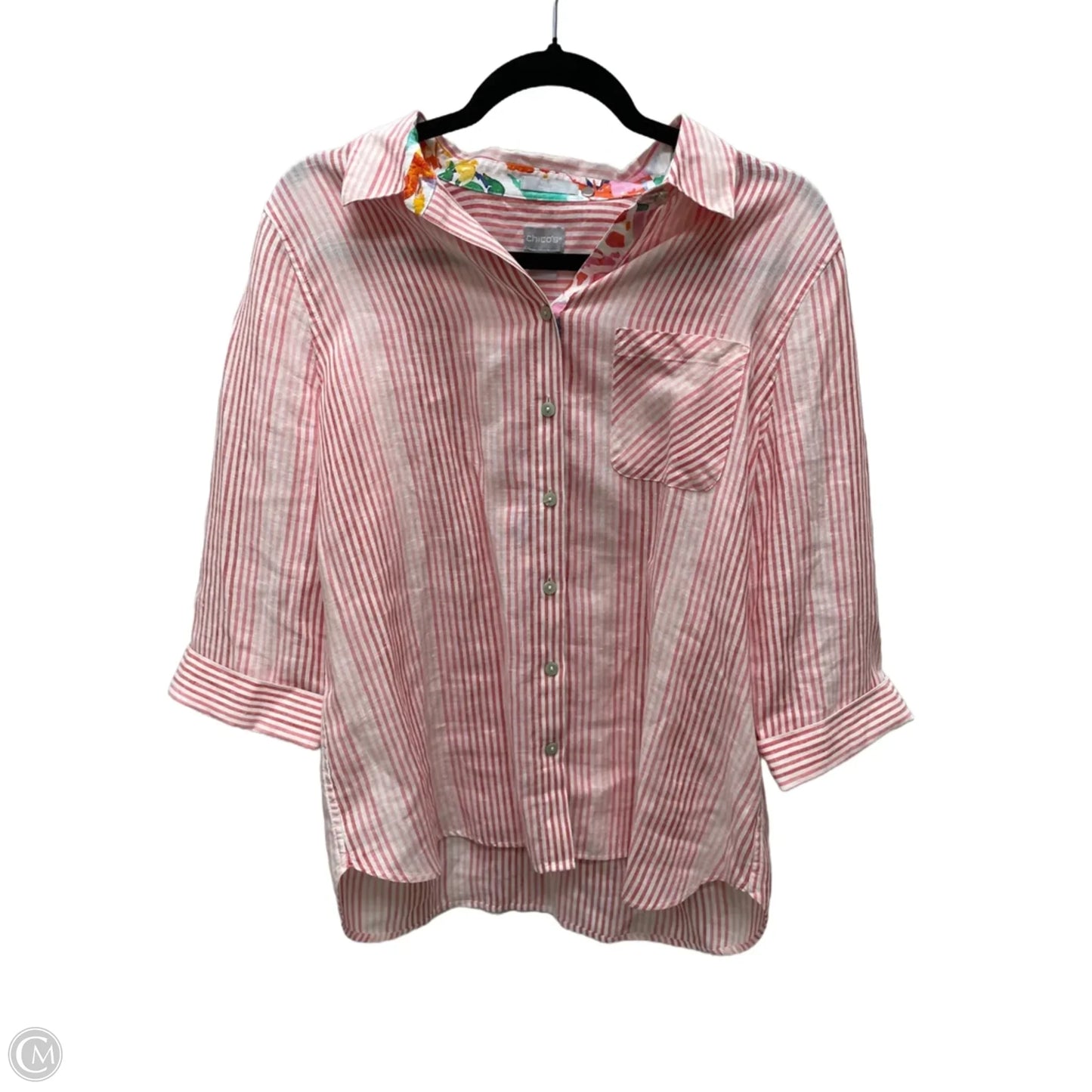 Blouse 3/4 Sleeve By Chicos In Striped Pattern, Size: M