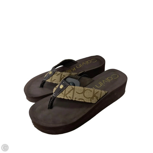 Sandals Heels Wedge By Calvin Klein In Brown, Size: 7