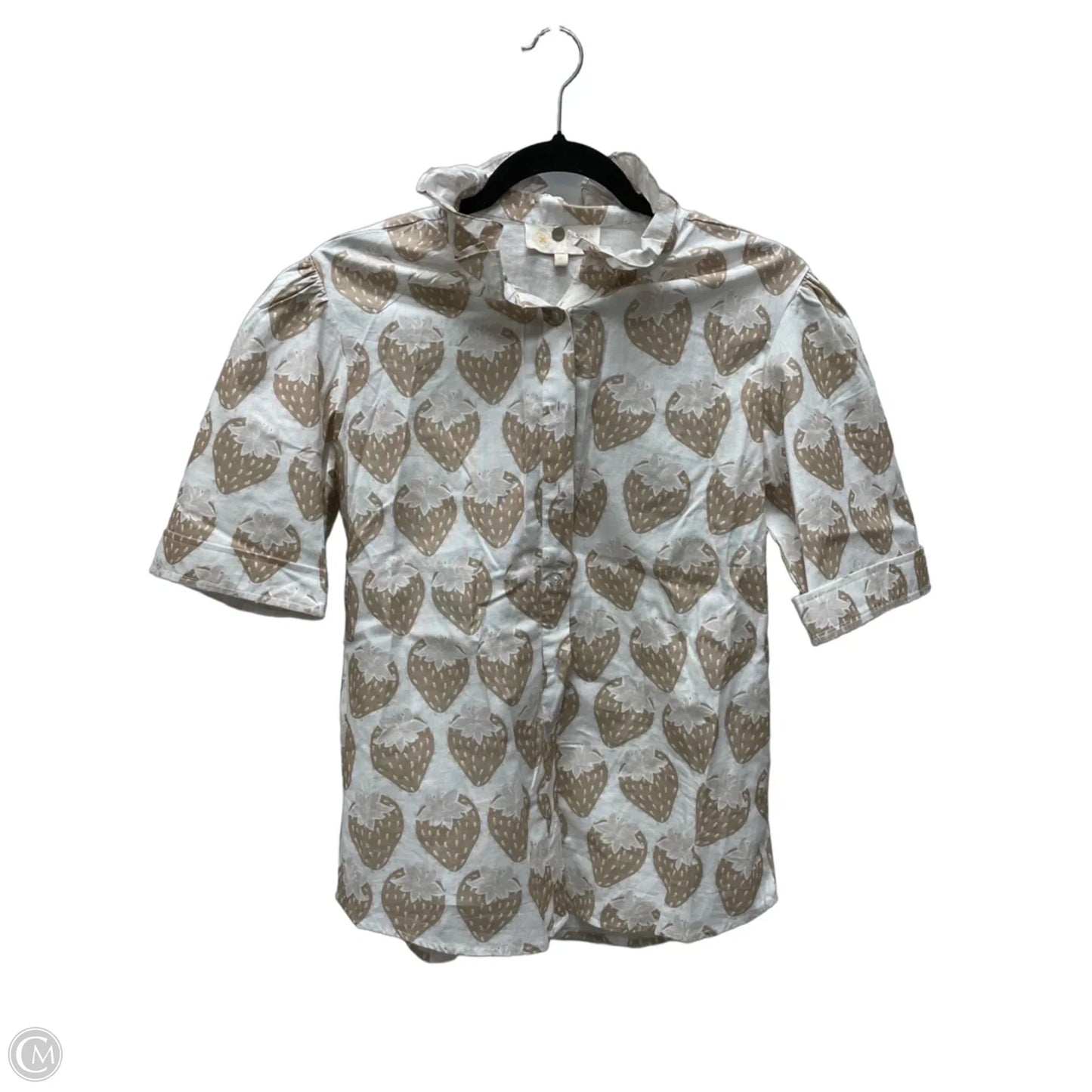 Blouse Short Sleeve By Sheridan French In Tan & White, Size: M