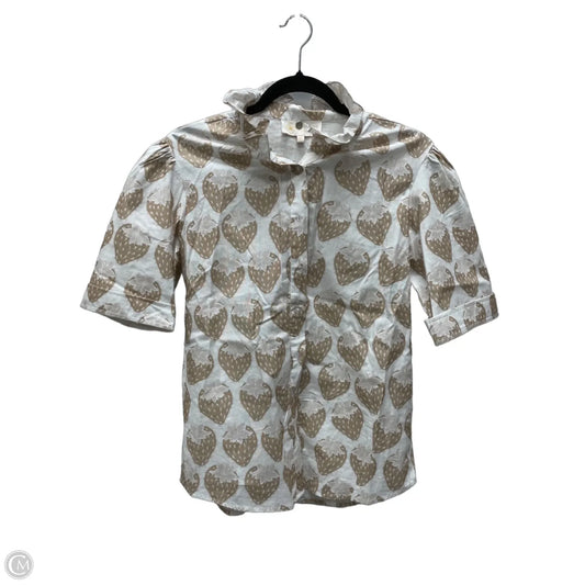 Blouse Short Sleeve By Sheridan French In Tan & White, Size: M