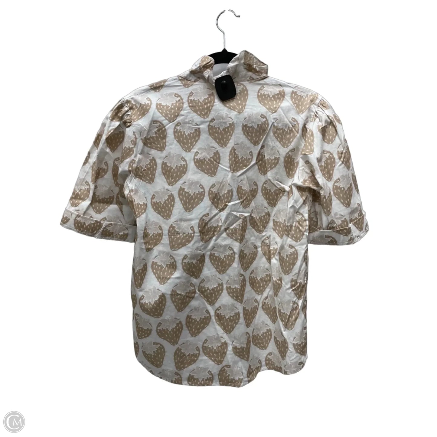 Blouse Short Sleeve By Sheridan French In Tan & White, Size: M