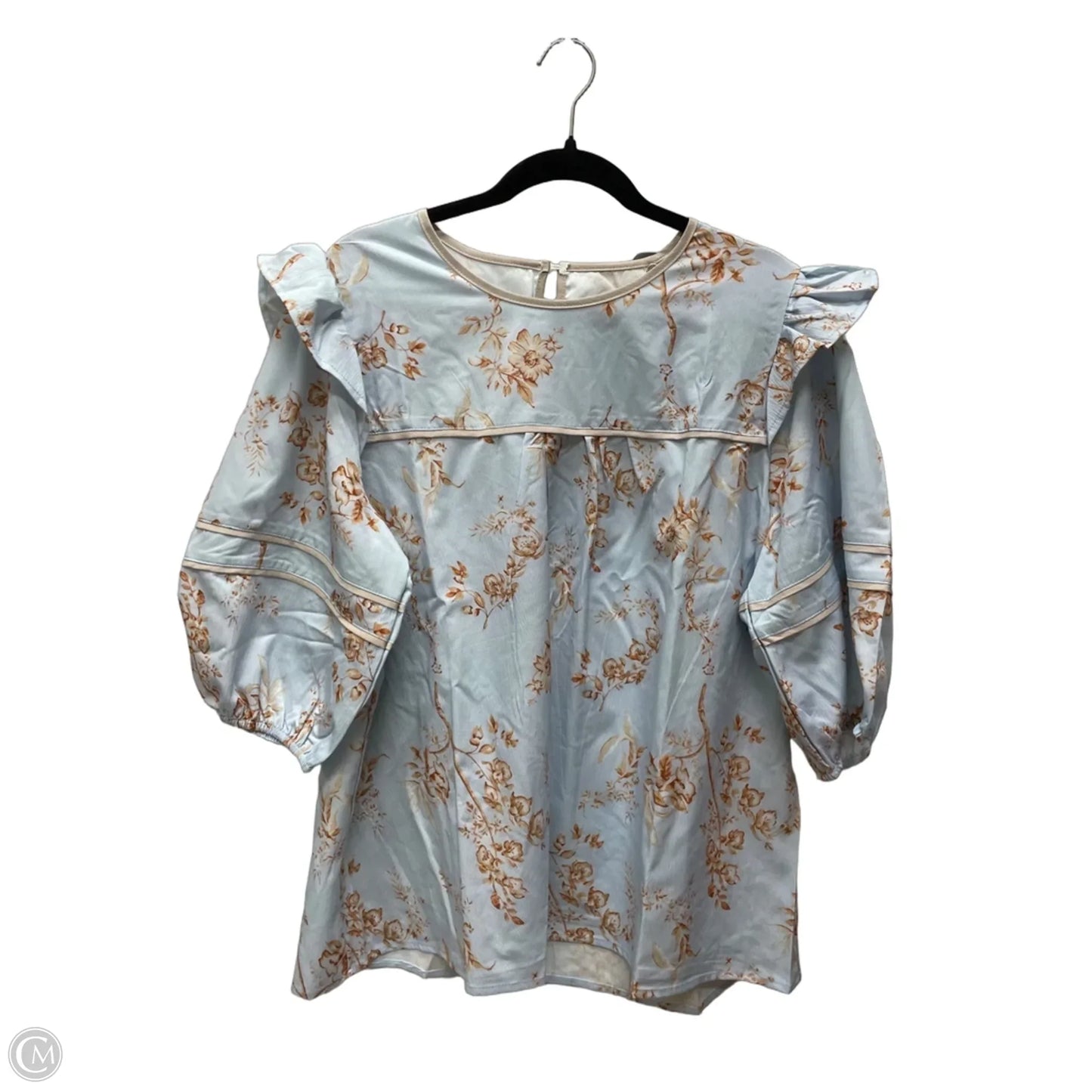 Blouse Short Sleeve By Cme In Blue & Tan, Size: Xl