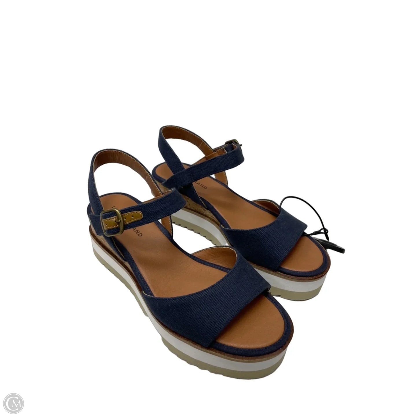 Sandals Heels Platform By Lucky Brand In Blue Denim, Size: 7.5
