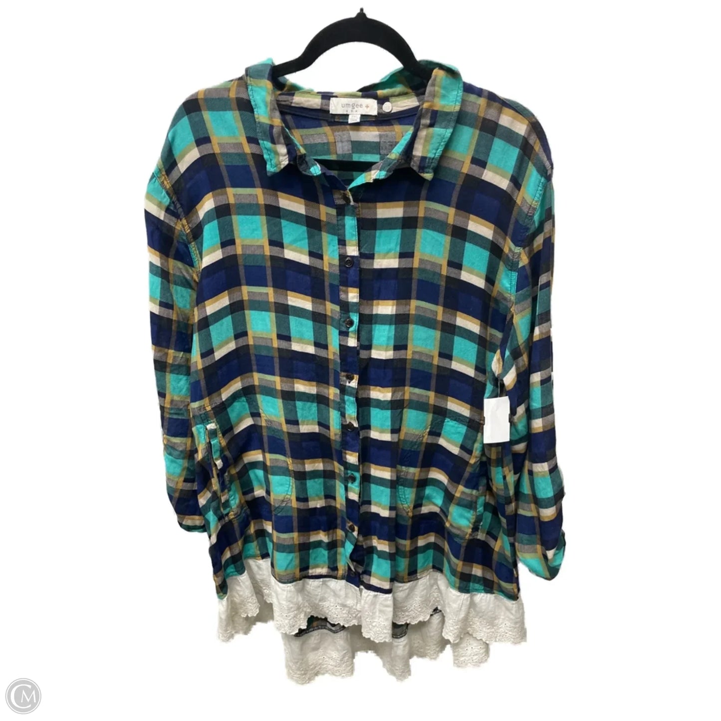 Top Long Sleeve By Umgee In Plaid Pattern, Size: 2x