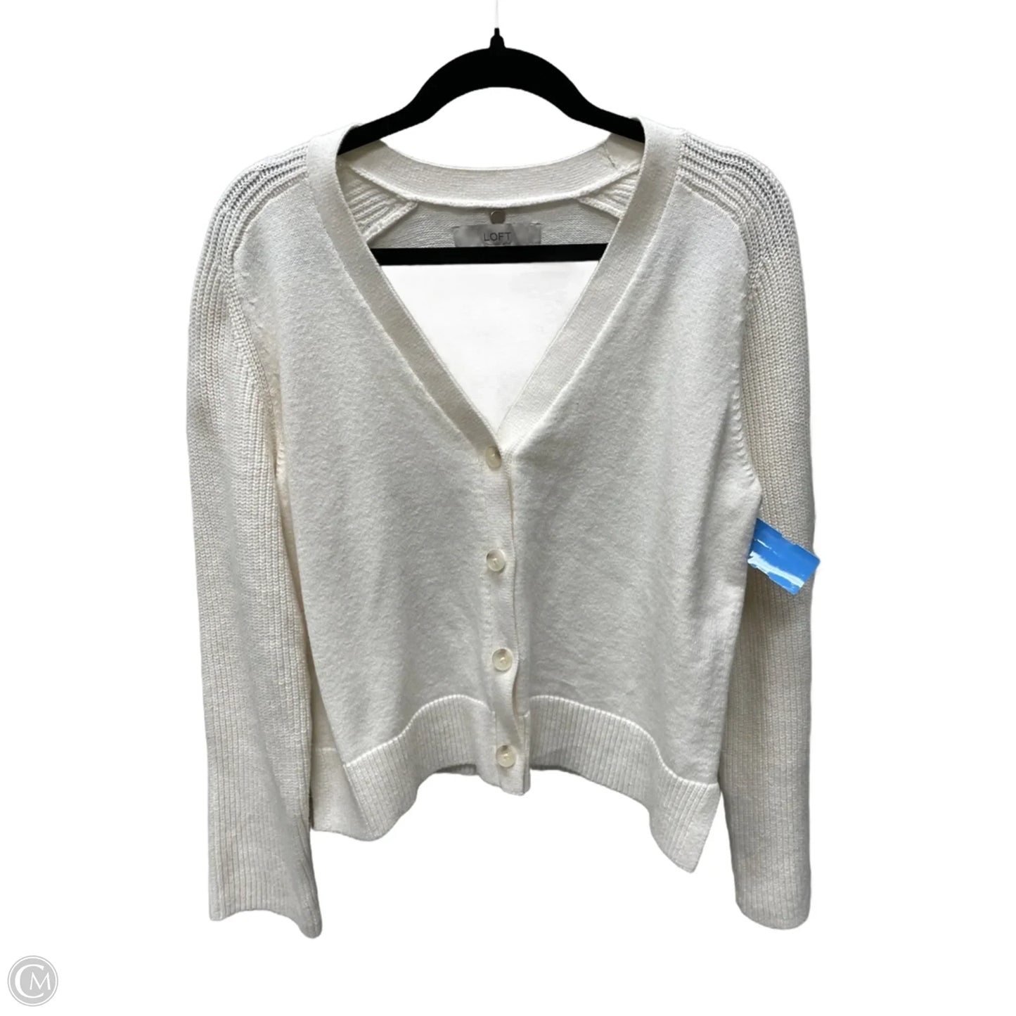 Sweater Cardigan By Loft In Cream, Size: L
