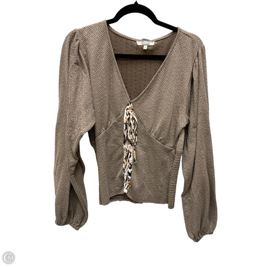 Top Long Sleeve By Gimmicks In Taupe, Size: L