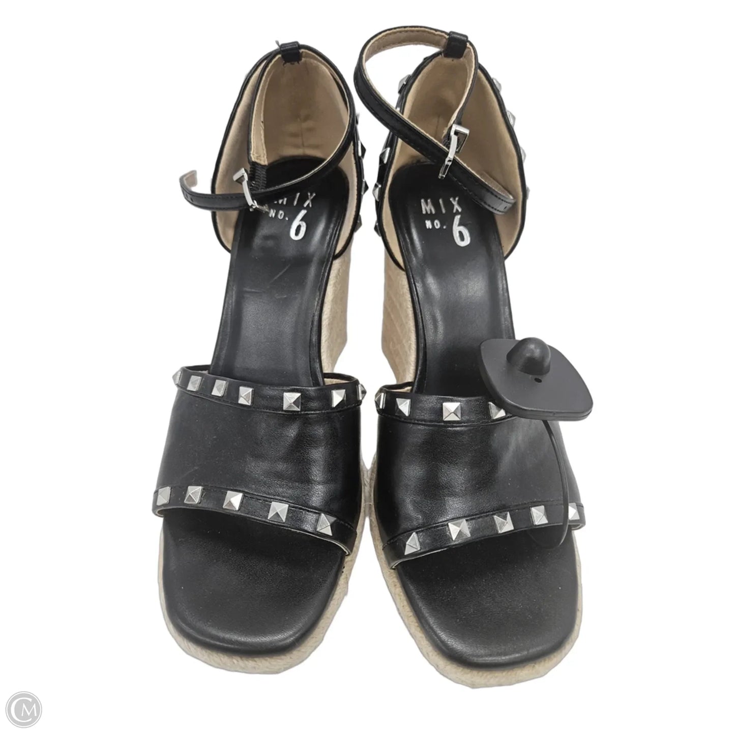 Sandals Heels Wedge By Mix No 6 In Black & Silver, Size: 9
