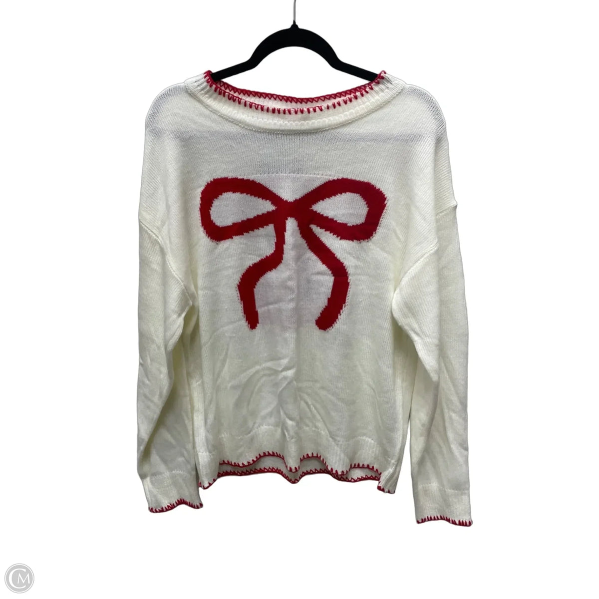 Sweater By Clothes Mentor In Cream & Red, Size: L