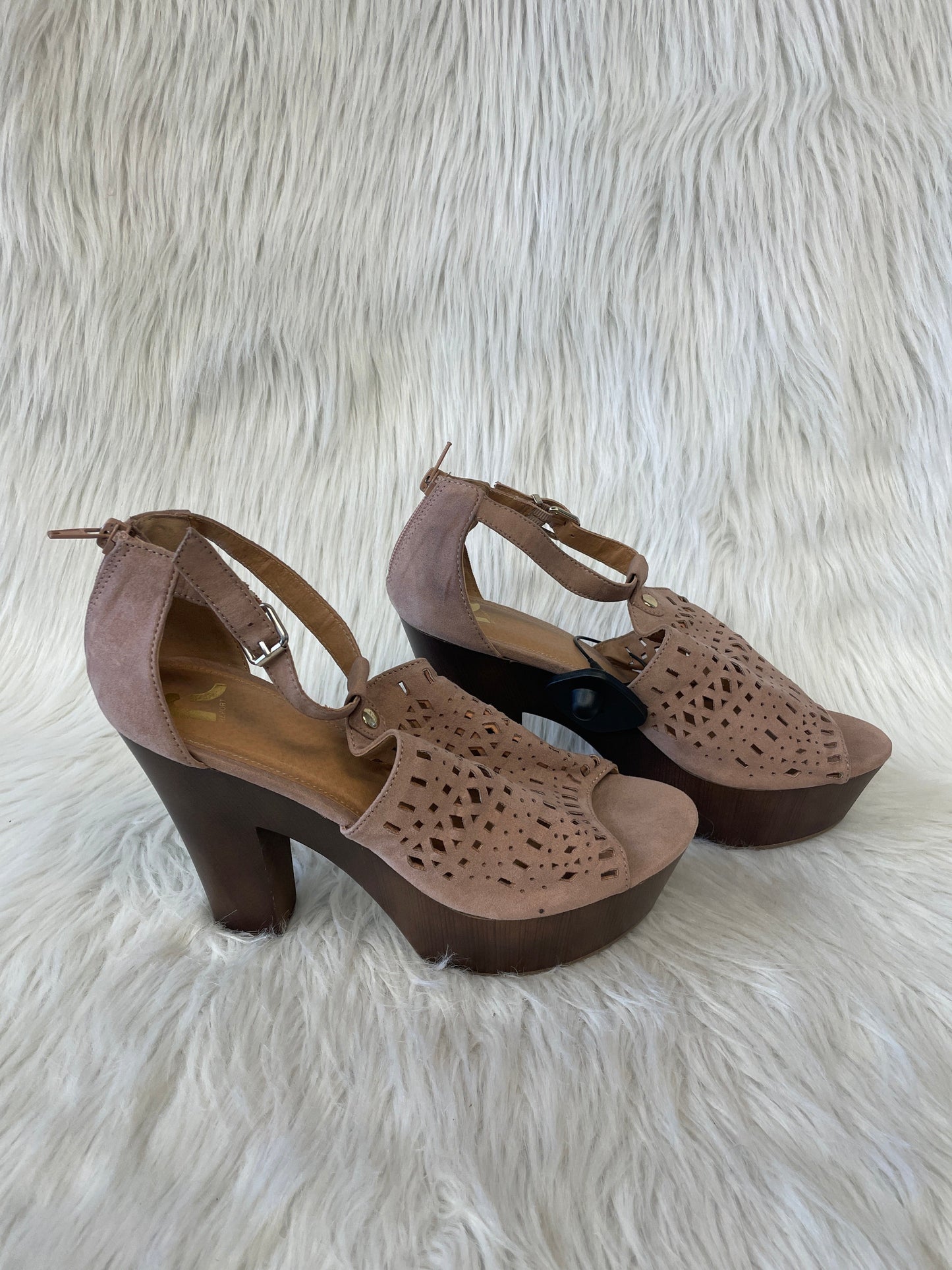 Sandals Heels Block By Report In Brown & Pink, Size: 9.5