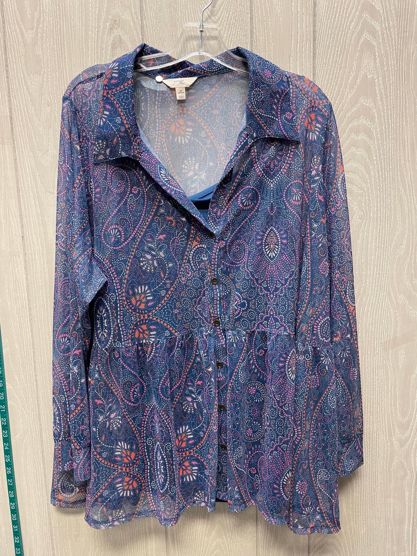 Top Long Sleeve By Terra & Sky In Blue & Purple, Size: 3x