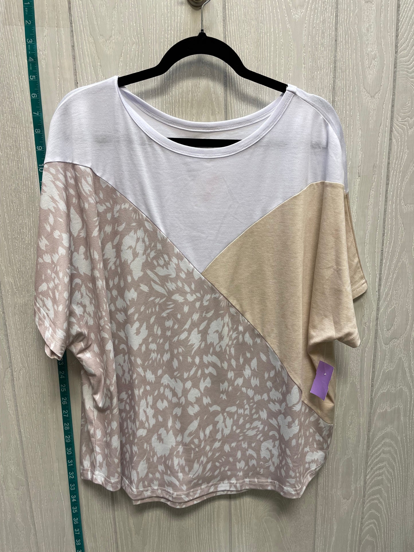 Cream & White Top Short Sleeve Pink Owl, Size Xl