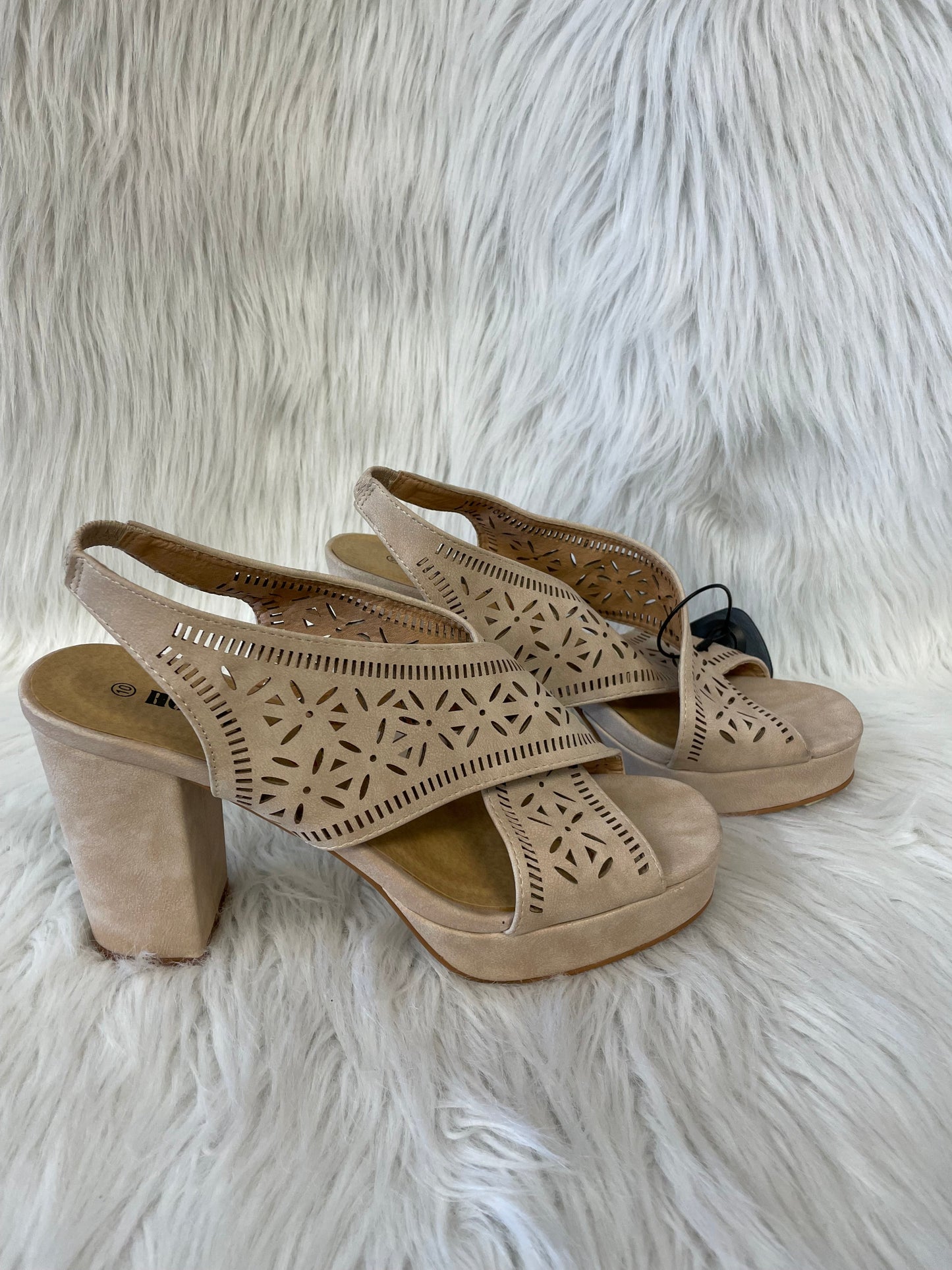 Cream Sandals Heels Block Cme, Size 10